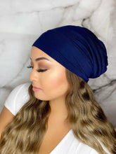 Load image into Gallery viewer, Navy Blue Satin Lined Beanie

