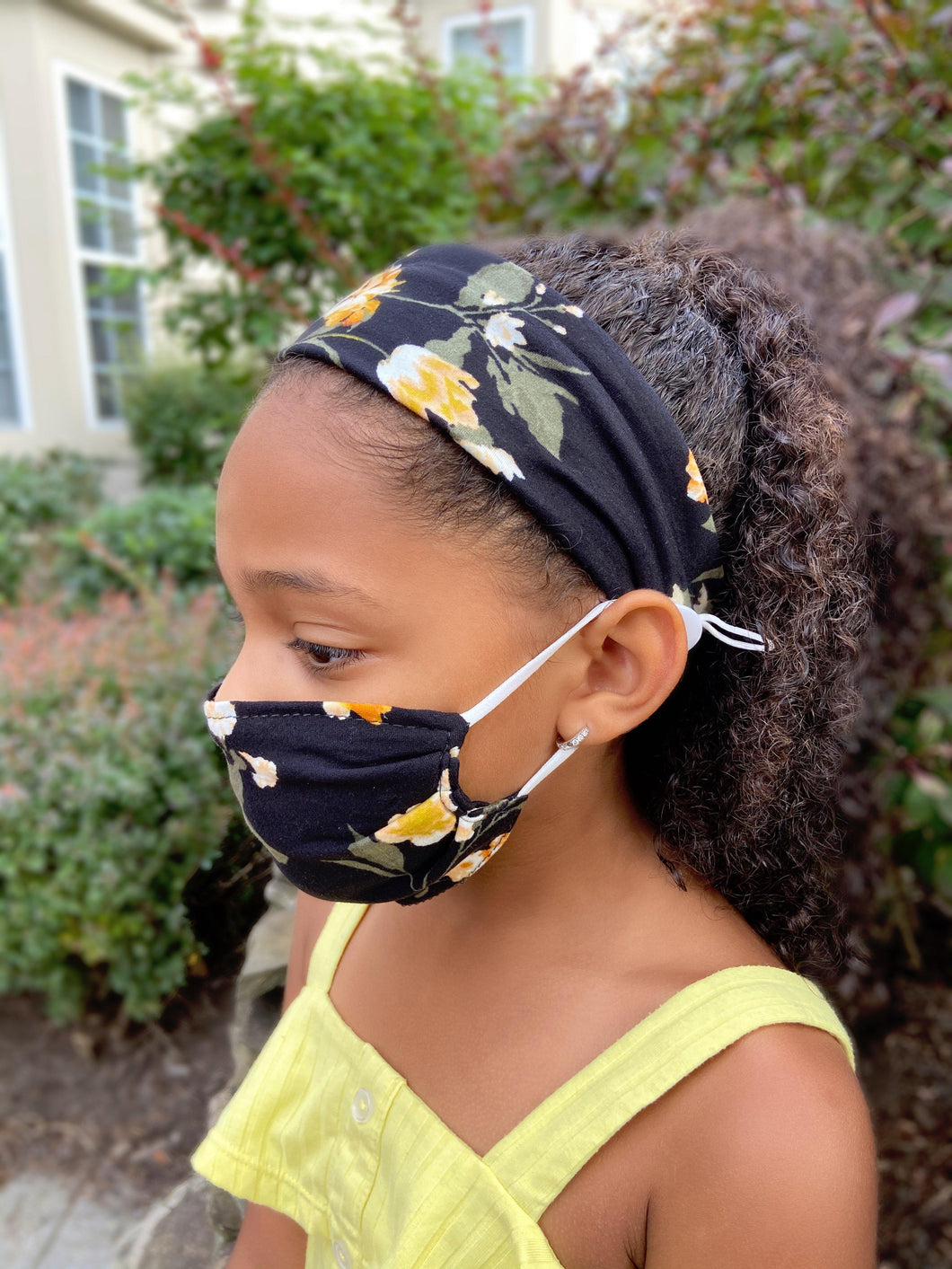Headband And Mask Set - Children's Black Daffodil Headband And Mask Set