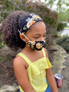Headband And Mask Set - Children's Black Daffodil Headband And Mask Set