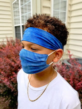 Load image into Gallery viewer, Headband And Mask Set - Children&#39;s Blue Tie-Dye Headband And Mask Set
