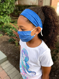 Headband And Mask Set - Children's Blue Tie-Dye Headband And Mask Set