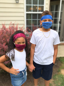 Headband And Mask Set - Children's Blue Tie-Dye Headband And Mask Set