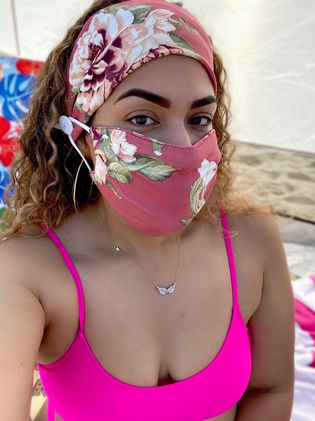 Pink Lily Headband and Mask Set