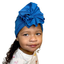 Load image into Gallery viewer, Children&#39;s Denim Blue Flower Turban
